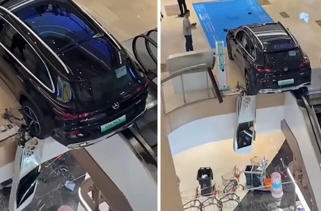 Chiếc Mercedes Suýt Rơi Xuống Tầng Dưới Trong Trung Tâm Thương Mại