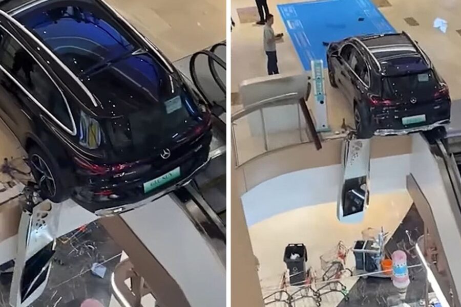 Chiếc Mercedes Suýt Rơi Xuống Tầng Dưới Trong Trung Tâm Thương Mại