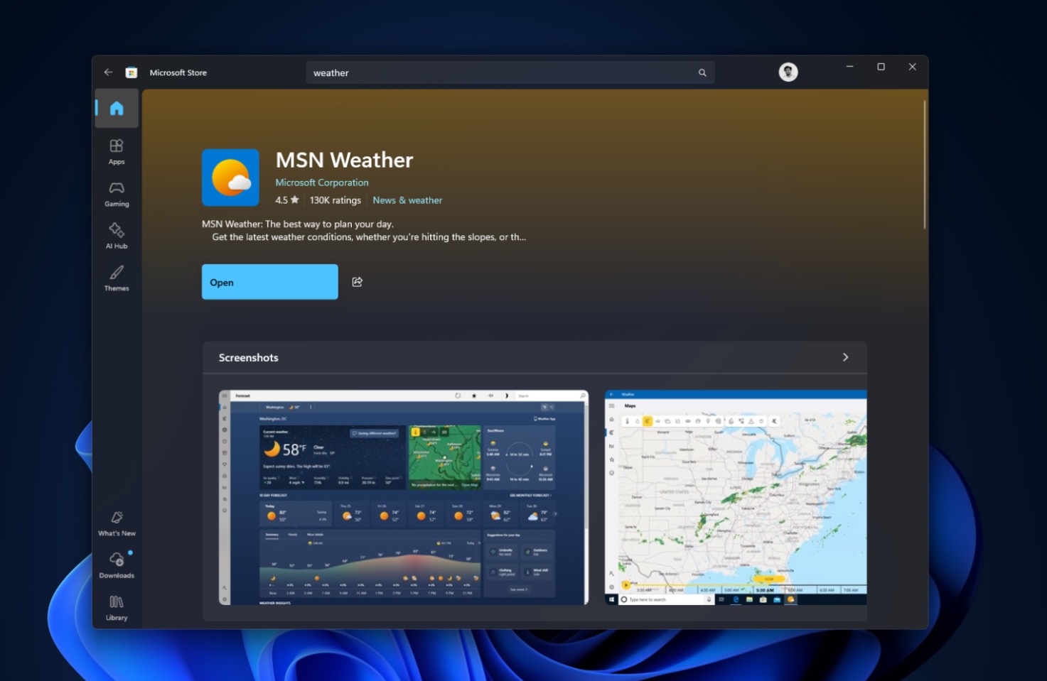 Weather thực chất là một trang MSN được bọc thành ứng dụng. Ảnh: Windows Latest