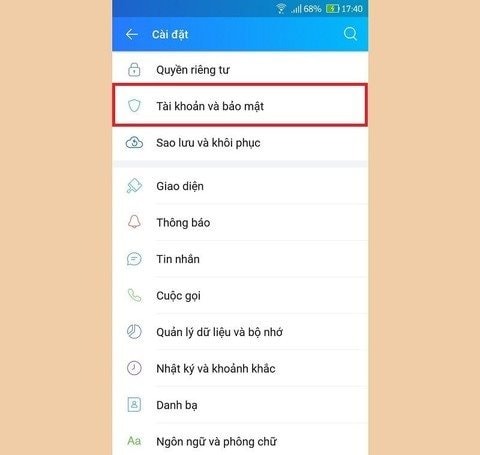Cài đặt mã khóa Zalo