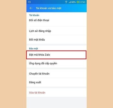 Cài đặt mã khóa Zalo