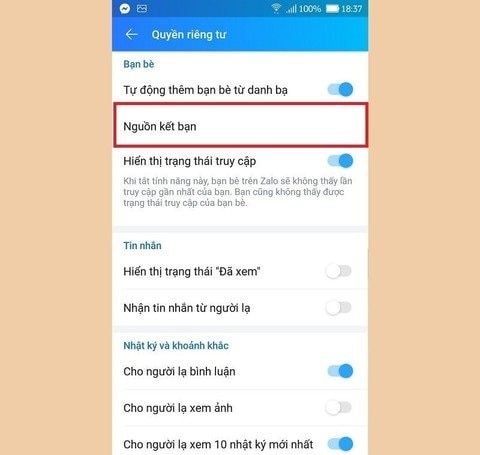 Quản lý nguồn kết bạn trên Zalo
